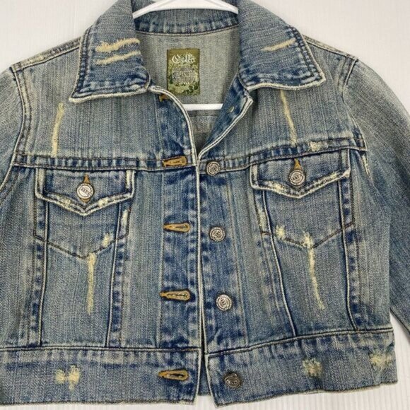 Teens  Distressed Denim Jean Jacket Size Medium see measurements - Picture 9 of 12